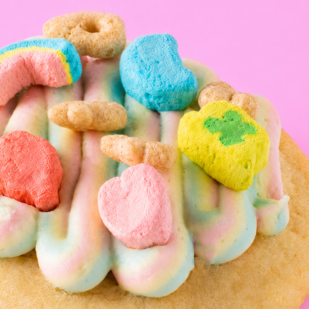 Sweet Lou's Magically Delicious sugar cookie topped with marshmallow buttercream and Lucky Charms