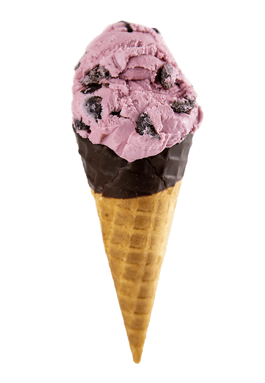Sweet Lou's Black Sweet Cherry - Shaw's Ice Cream in a waffle cone