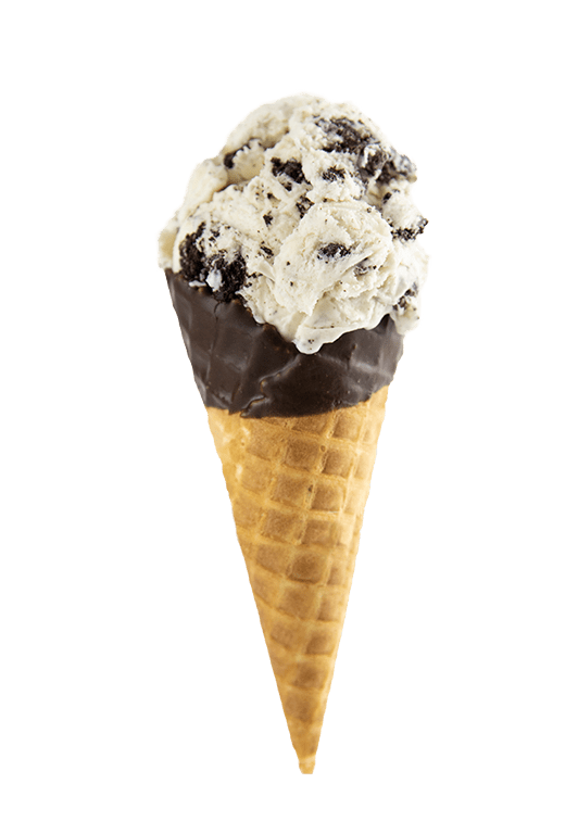 Sweet Lou's Cookies & Cream - Shaw's Ice Cream in a waffle cone