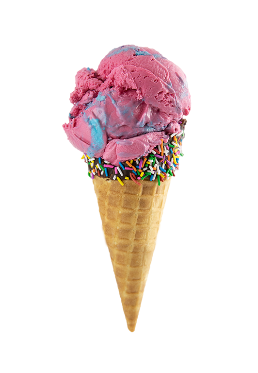 Sweet Lou's Cotton Candy - Shaw's Ice Cream in a waffle cone
