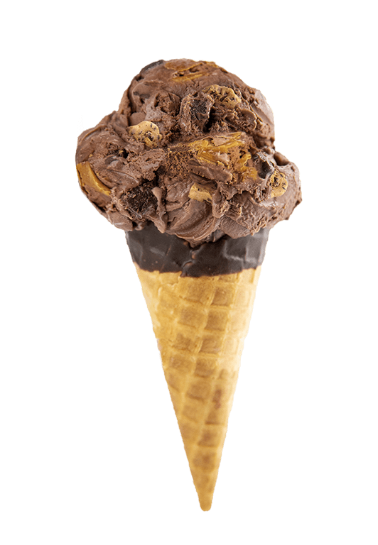 Sweet Lou's Chocolate Grammy's Cupboard - Shaw's Ice Cream in a waffle cone