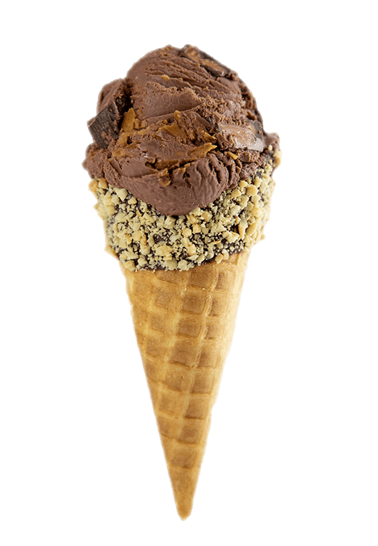 Sweet Lou's Loaded Peanut Butter Cup - Shaw's Ice Cream in a waffle cone