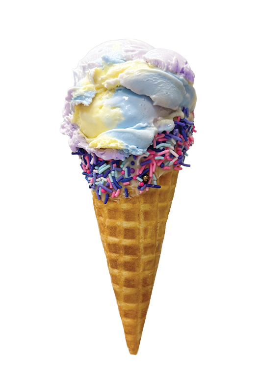 Sweet Lou's Moon Mist - Shaw's Ice Cream in a waffle cone