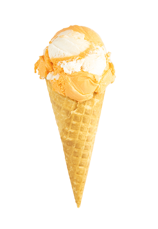 Sweet Lou's Orange Cream Ice - Shaw's Ice Cream in a waffle cone