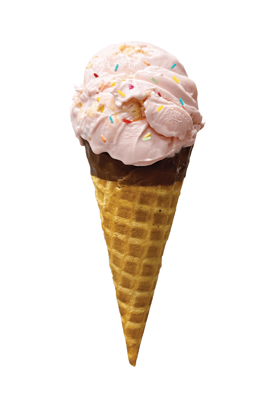 Sweet Lou's Cake Pop - Shaw's Ice Cream in a waffle cone