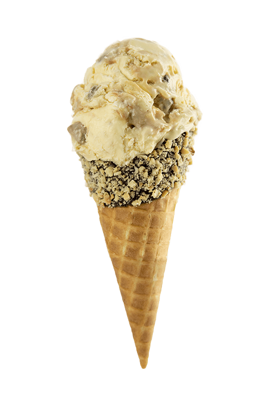 Sweet Lou's Pralines & Cream - Shaw's Ice Cream in a waffle cone