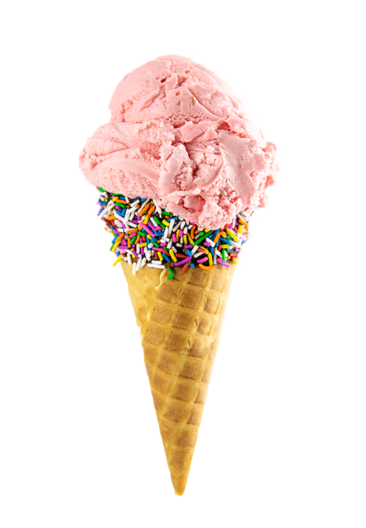 Sweet Lou's Strawberry - Shaw's Ice Cream in a waffle cone